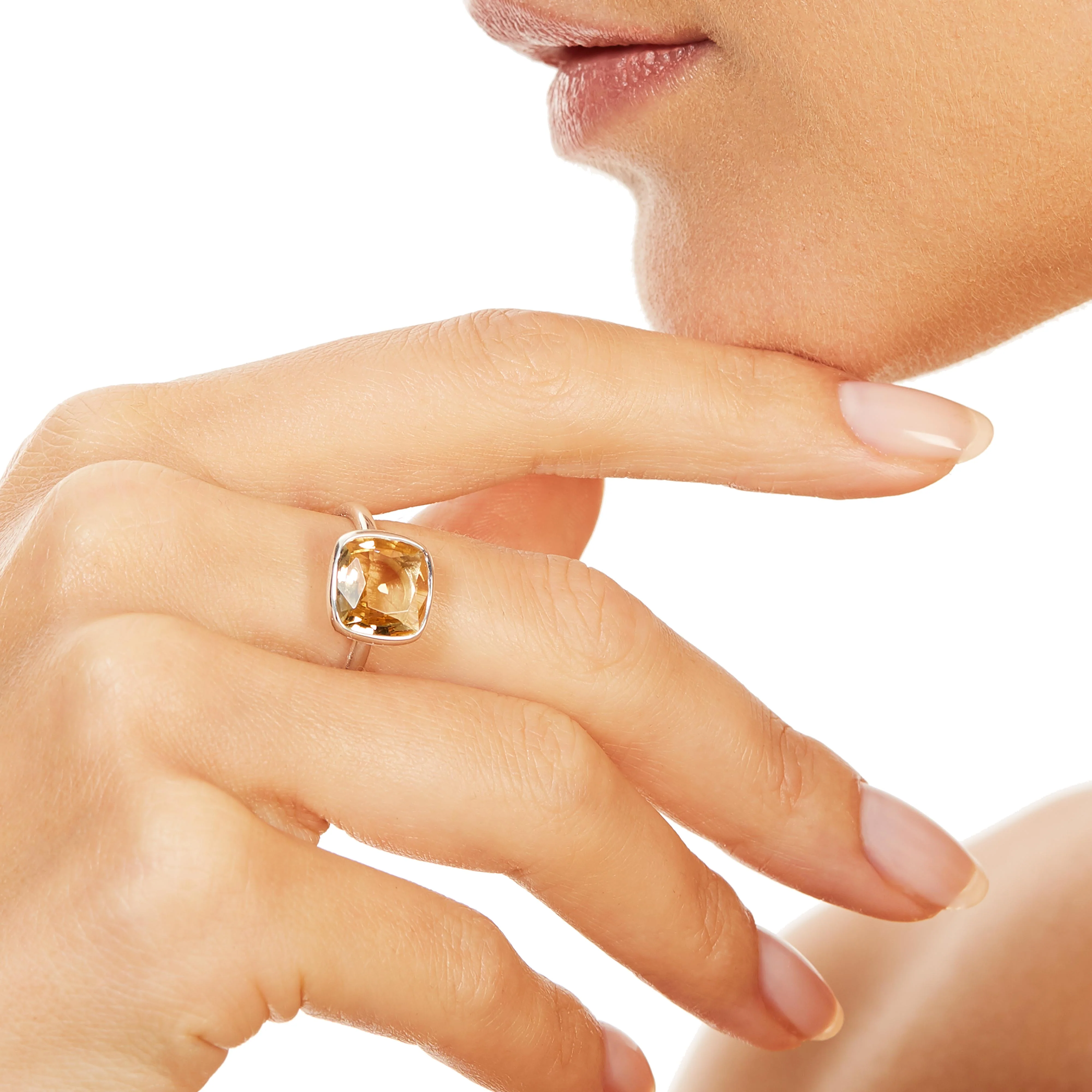 The Meena (Cushion Cut Light Citrine in Solid Sterling Silver) - Image 3